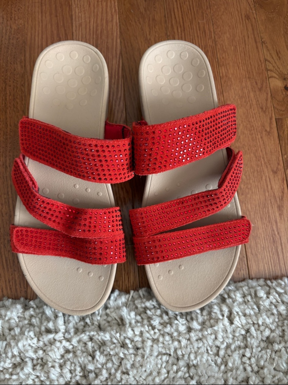 Vionic Alexis Red Strappy Embellished Platform Wedge Slide Sandals - Picture 2 of 6